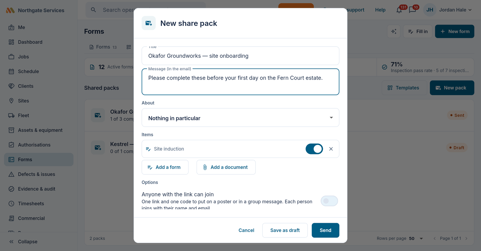 Creating a share pack with forms and documents