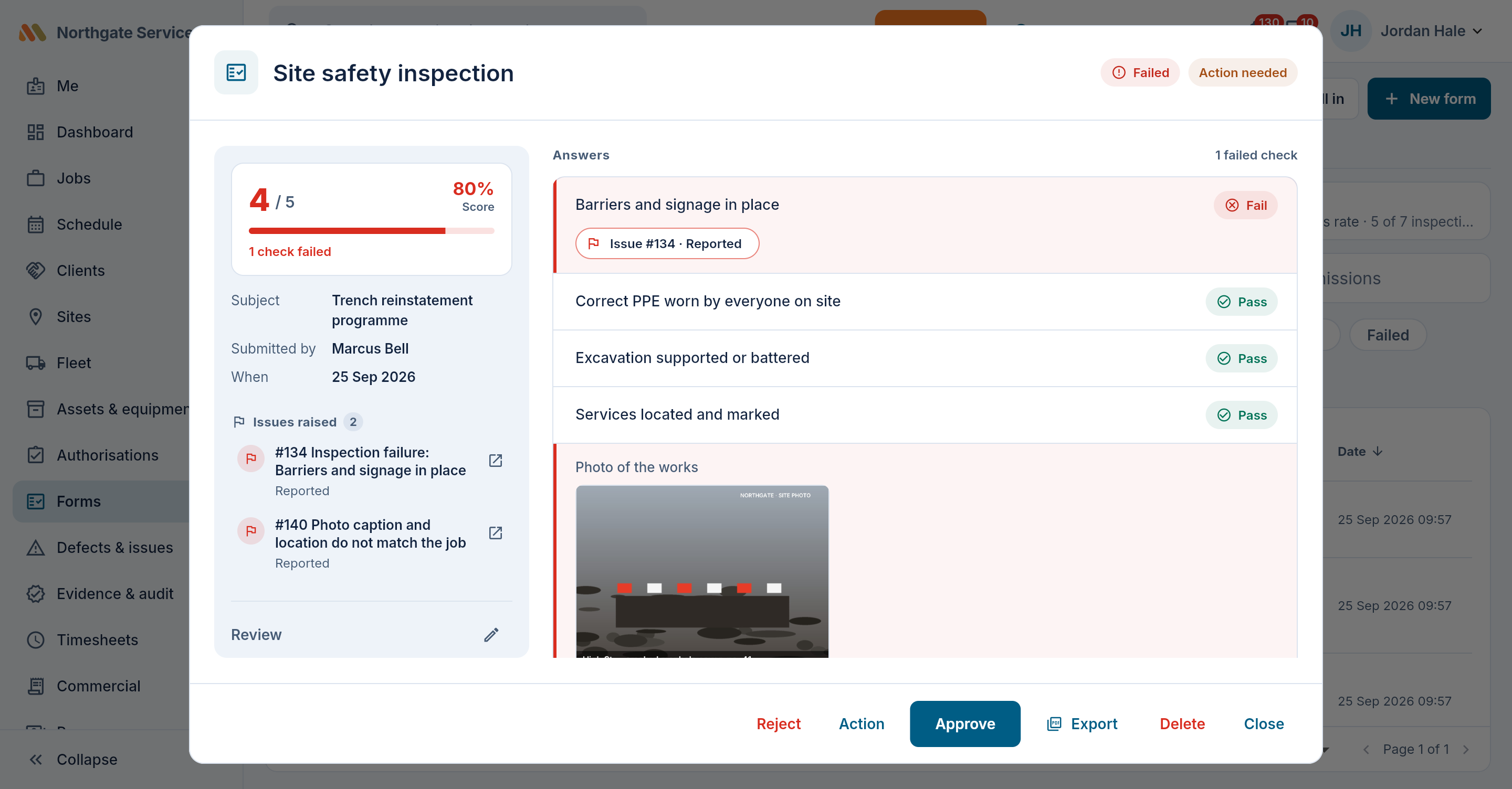 A scored inspection with its pass result